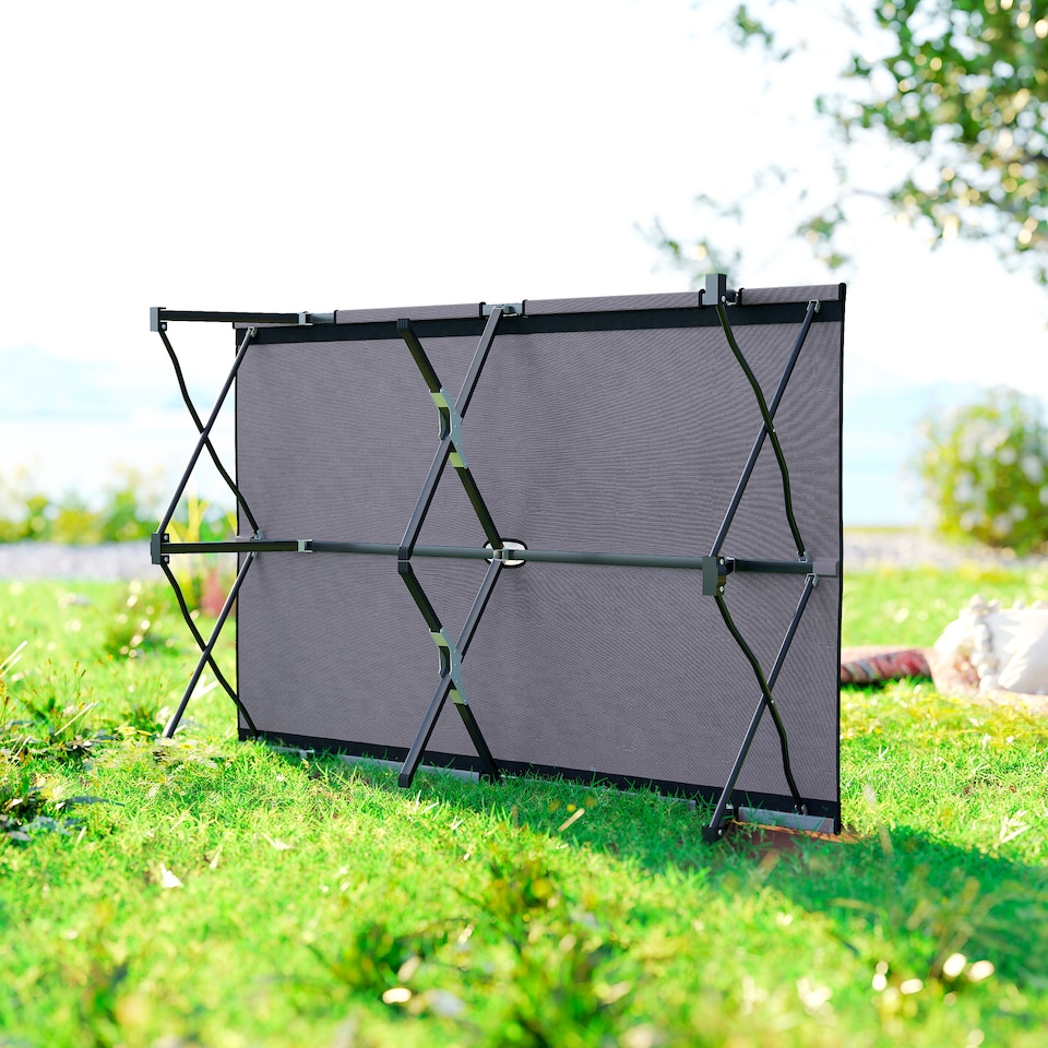 image 1 of Outsunny Double Camping Folding Cot Outdoor Portable Sleeping Bed, Grey | Grey | Grey