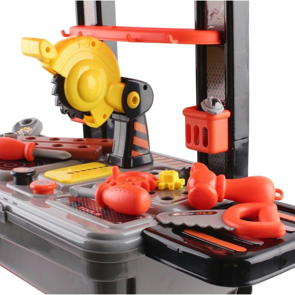 image 1 of 2-in-1 Deluxe Portable Tool Work Bench Suitcase Play Set with Light & Sound – Kids Engineer Toy
