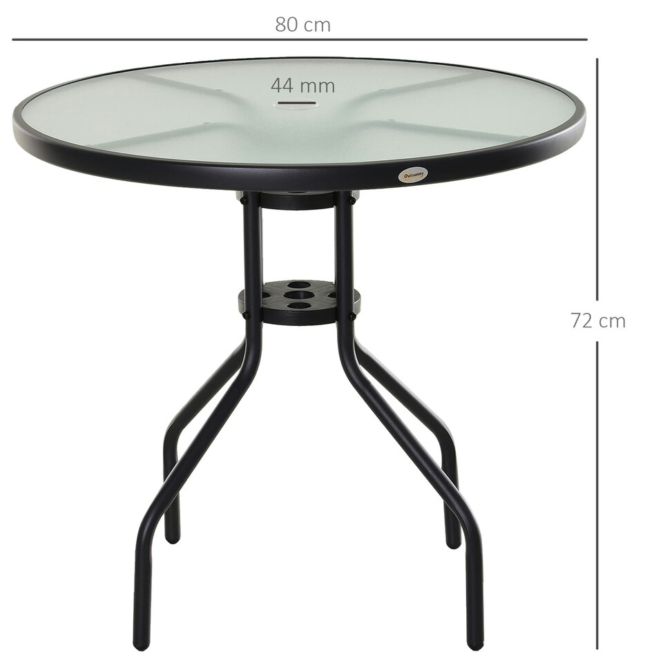 image 1 of Outsunny 80cm Outdoor Round Dining Table with Tempered Glass Top