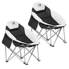 Get Fit Moon Camping Chair - Portable Outdoor Premium Folding Chair With Magazine Pocket, Cup Holder & Carry Bag - Capacity 130Kg - 2 Pack | Grey | 2