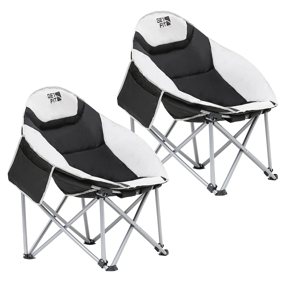 image 1 of Get Fit Moon Camping Chair - Portable Outdoor Premium Folding Chair With Magazine Pocket, Cup Holder & Carry Bag - Capacity 130Kg - 2 Pack | Grey | 2