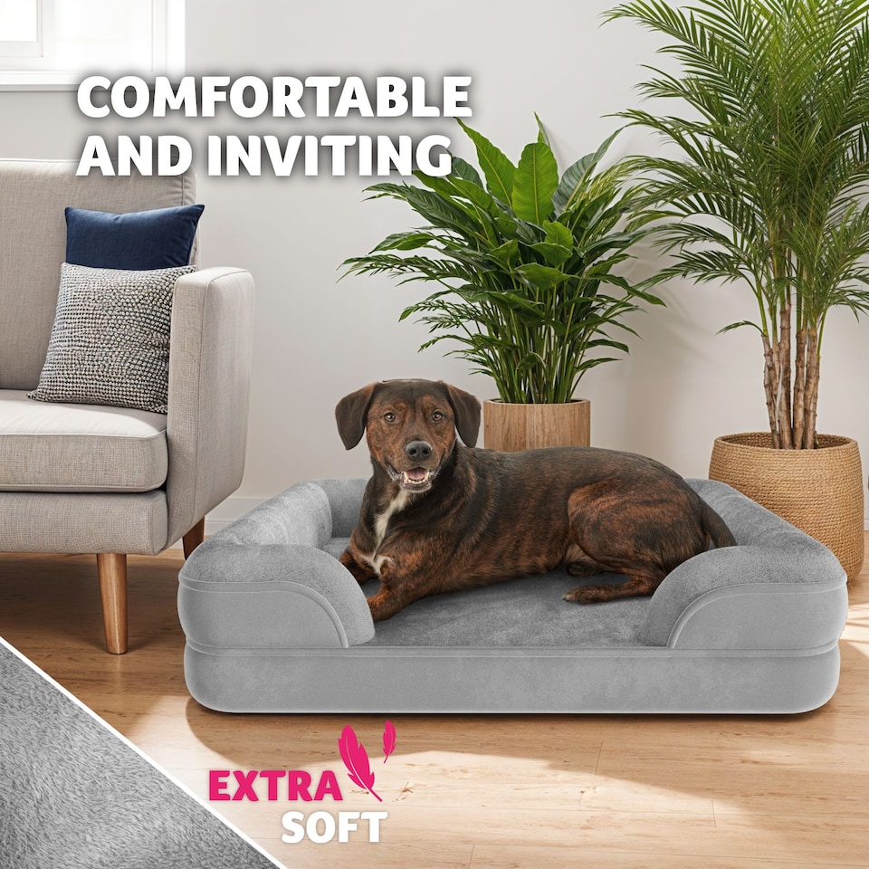 image 1 of Dog Bed Kimba - orthopaedic, thick padding, raised edge, washable cover | Grey | grey | L | 1