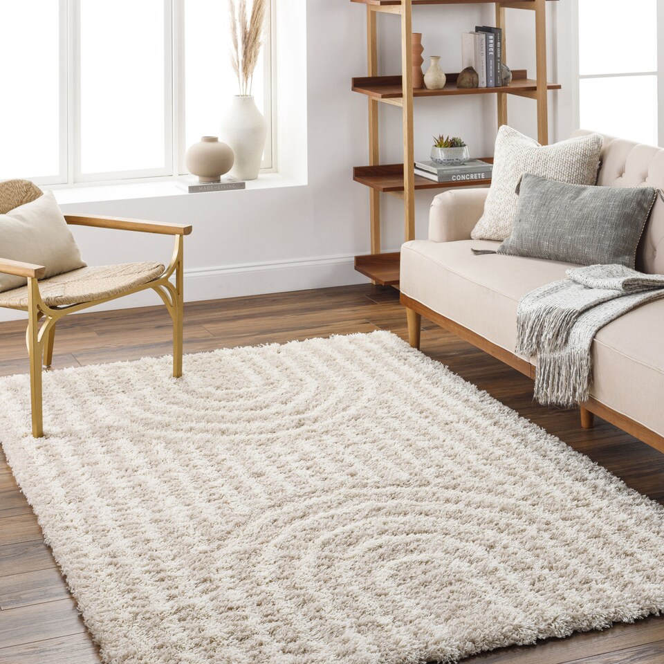 image 1 of LIVABLISS Urban Shaggy-Modern Soft Plush Pile Rug 130 x 170 cm | Beige Ivory Cream Green