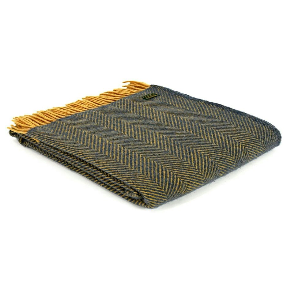 image 1 of Lifestyle Herringbone Throw/Blanket - Navy/Mustard