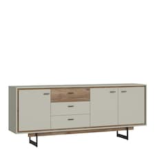 Rivero 3 Door 3 Drawer Wide Sideboard in Grey and Oak