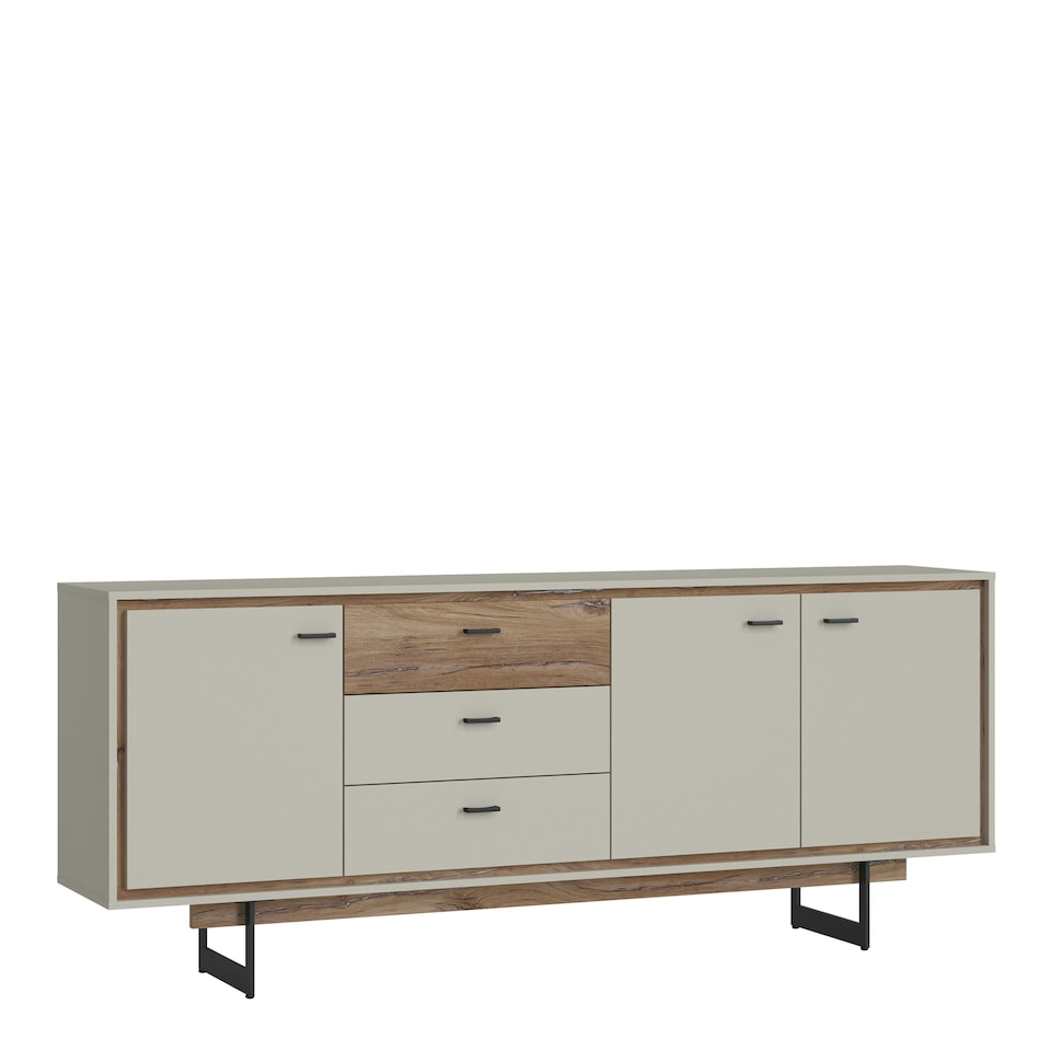 image 1 of Rivero 3 Door 3 Drawer Wide Sideboard in Grey and Oak