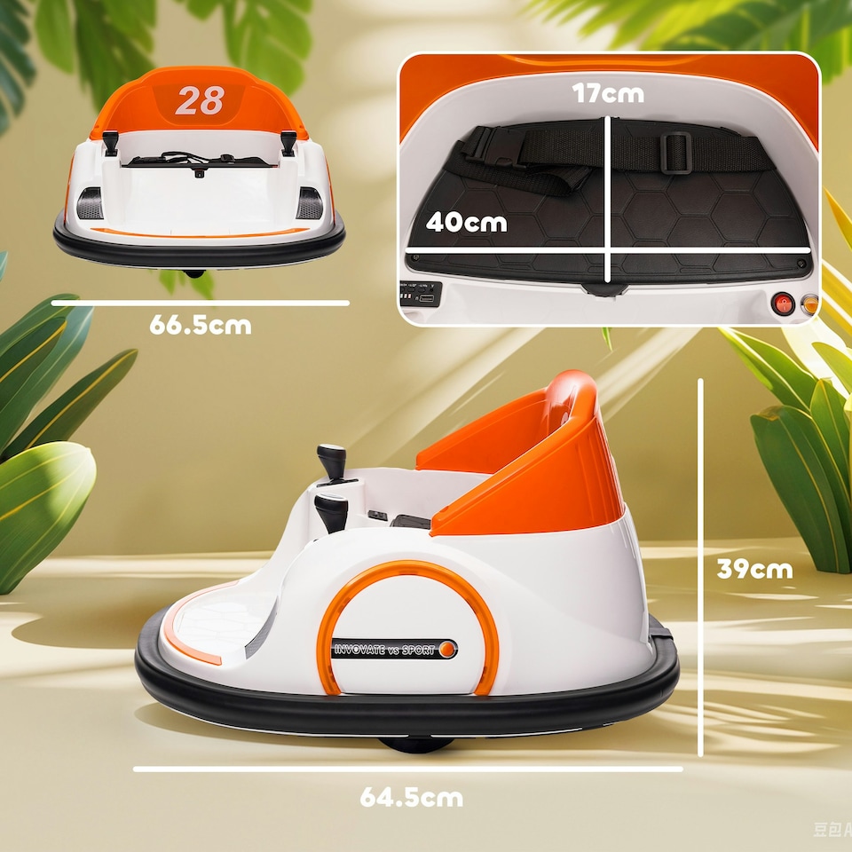 image 1 of AIYAPLAY 360° Rotation 12V Kids Bumper Car w/ Remote Control, Orange