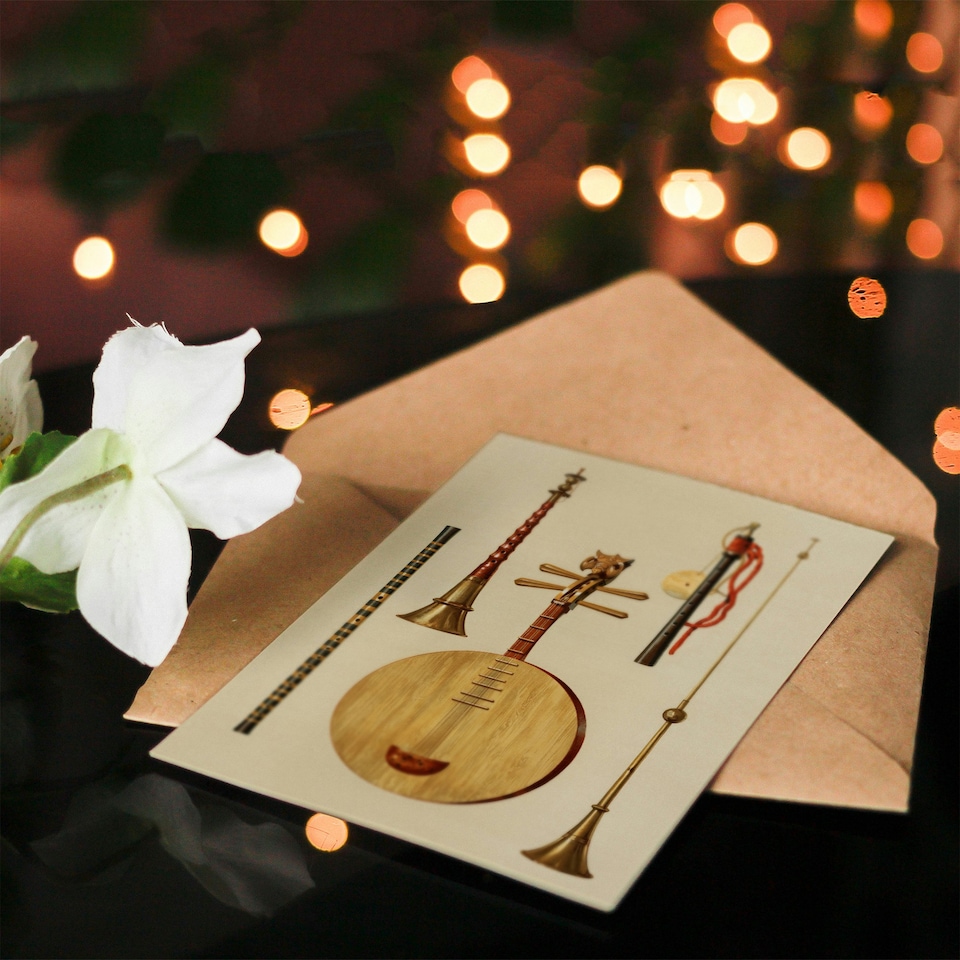 image 1 of William Gibb Art Card Traditional Japanese Musical Instruments