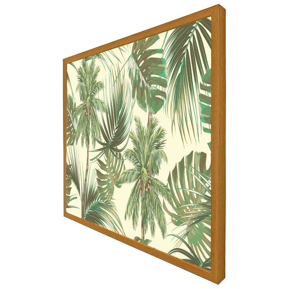 image 1 of Tropical leaves on yellow (Picture Frame) Brown | XL