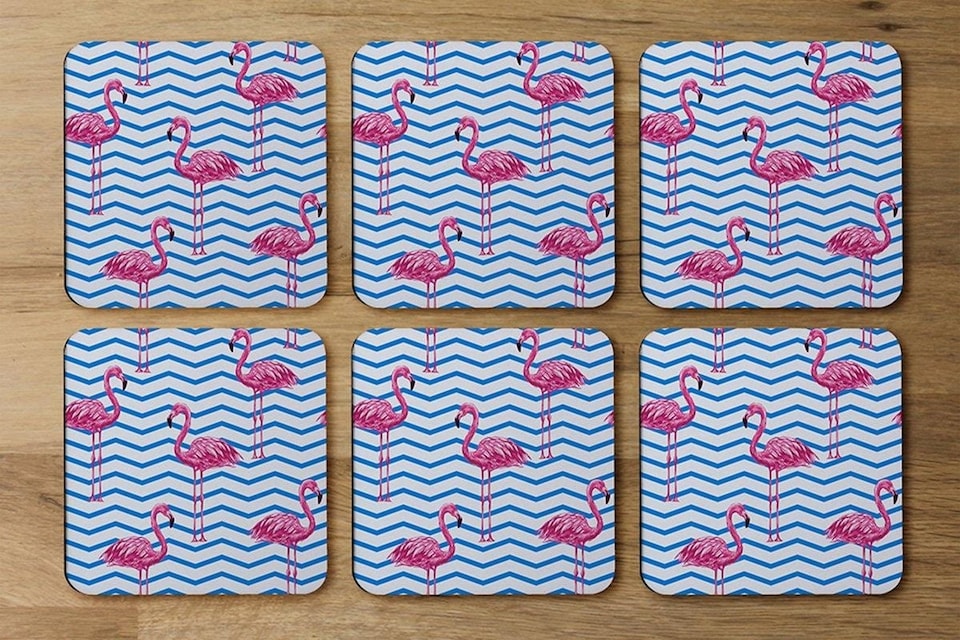 image 1 of Flamingo & Blue Geometric Lines (Coaster)