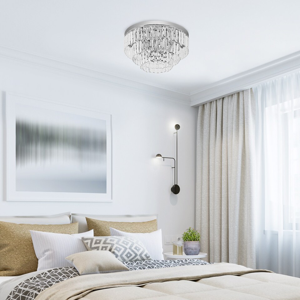 image 1 of HOMCOM Modern Crystallite Ceiling Light, Chandeliers, Pendant Lamp w 7 Lights, E14 Fittings for Living Room, Bedroom, Silver