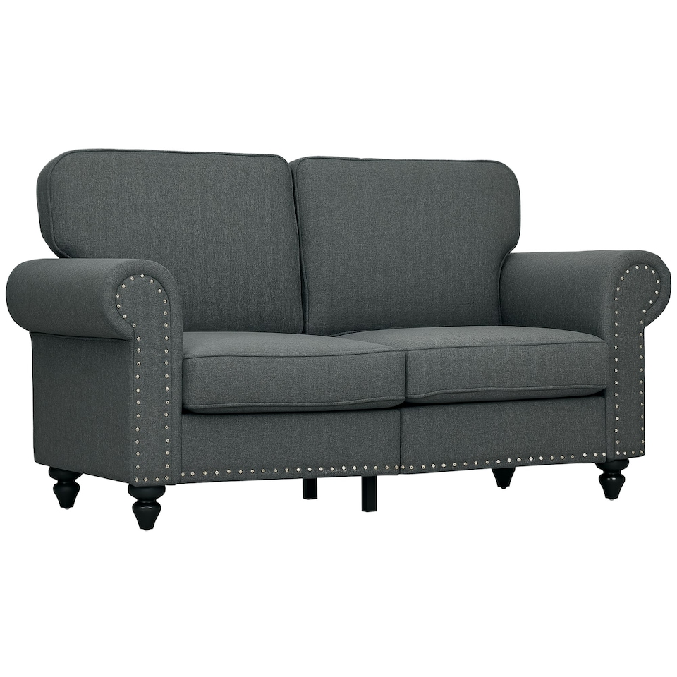 image 1 of HOMCOM 2 Seater Sofa for Living Room, with Nailhead Trim, Charcoal Grey