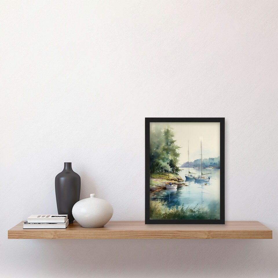 image 1 of Sailboat Watercolour Study River Thames 1967 Black Framed Wall Art Print A4