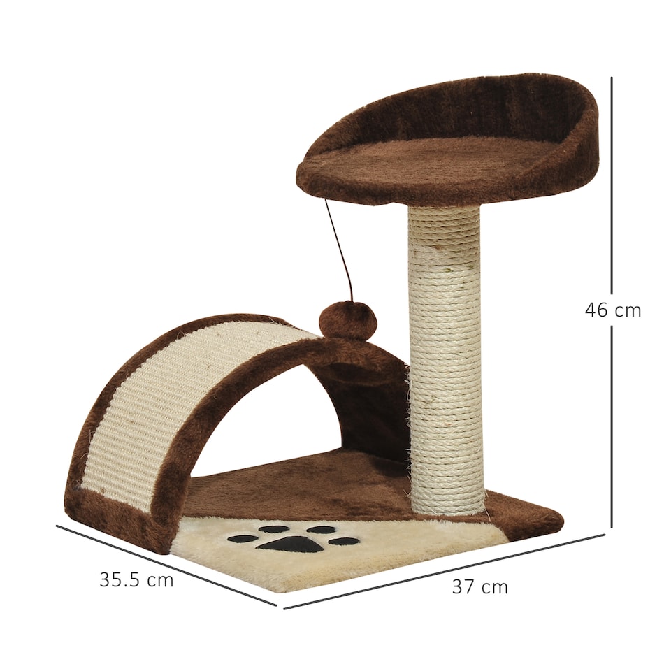 image 1 of PawHut Cat Tree Scratching Post Activity Centre Climber Hanging Ball Brown