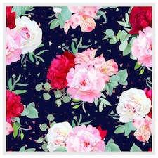 Roses on navy (Picture Frame) White | XL
