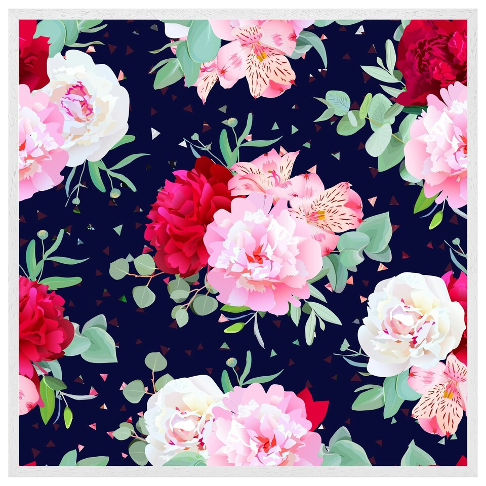 image 1 of Roses on navy (Picture Frame) White | XL