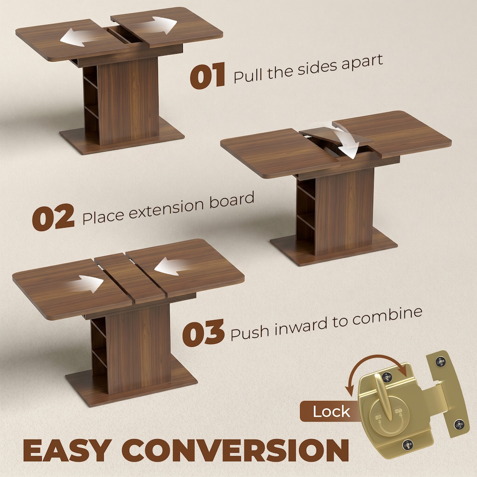 image 1 of HOMCOM Extendable Dining Table for 4-6, Kitchen Table with Shelves