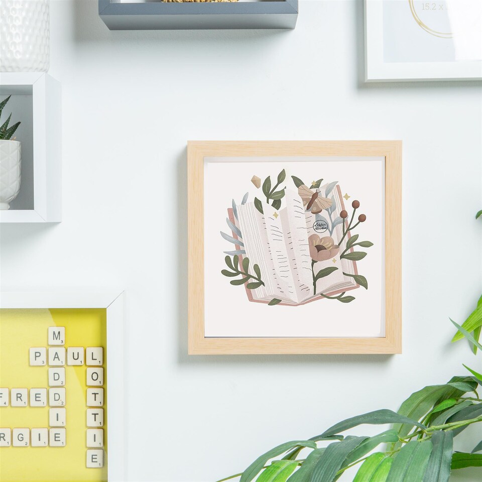 image 1 of Nicola Spring 8 x 8" Photo Frame - Light Wood - 3D Photo Frame Picture Frame Box Portrait Display Case (22.5 x 22.5cm)