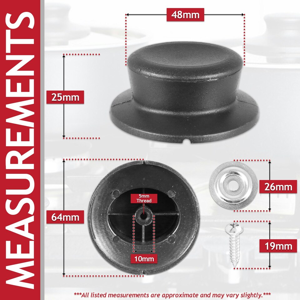 image 1 of SPARES2GO Pan Lid Knob Handle Kitchen Cookware Black Round Curved Hand Grip Replacements (Pack of 2) Black