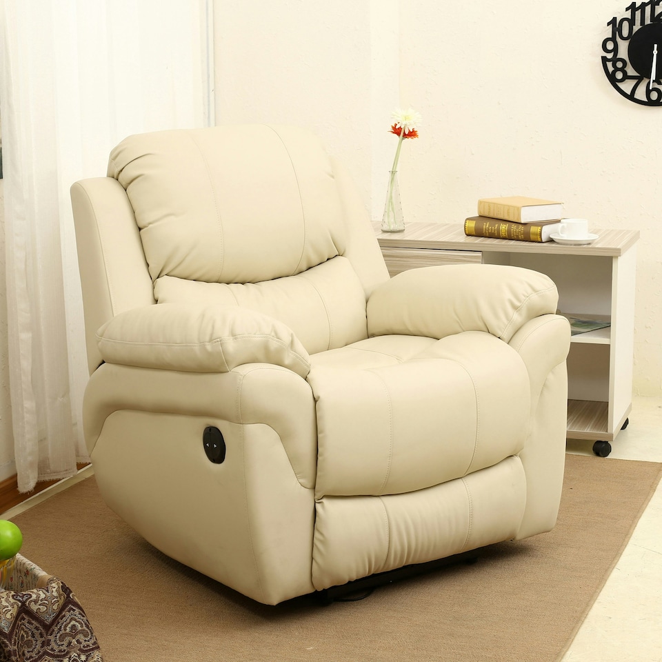 image 1 of Madison Electric Bonded Leather Automatic Recliner Home Lounge Chair (Cream)