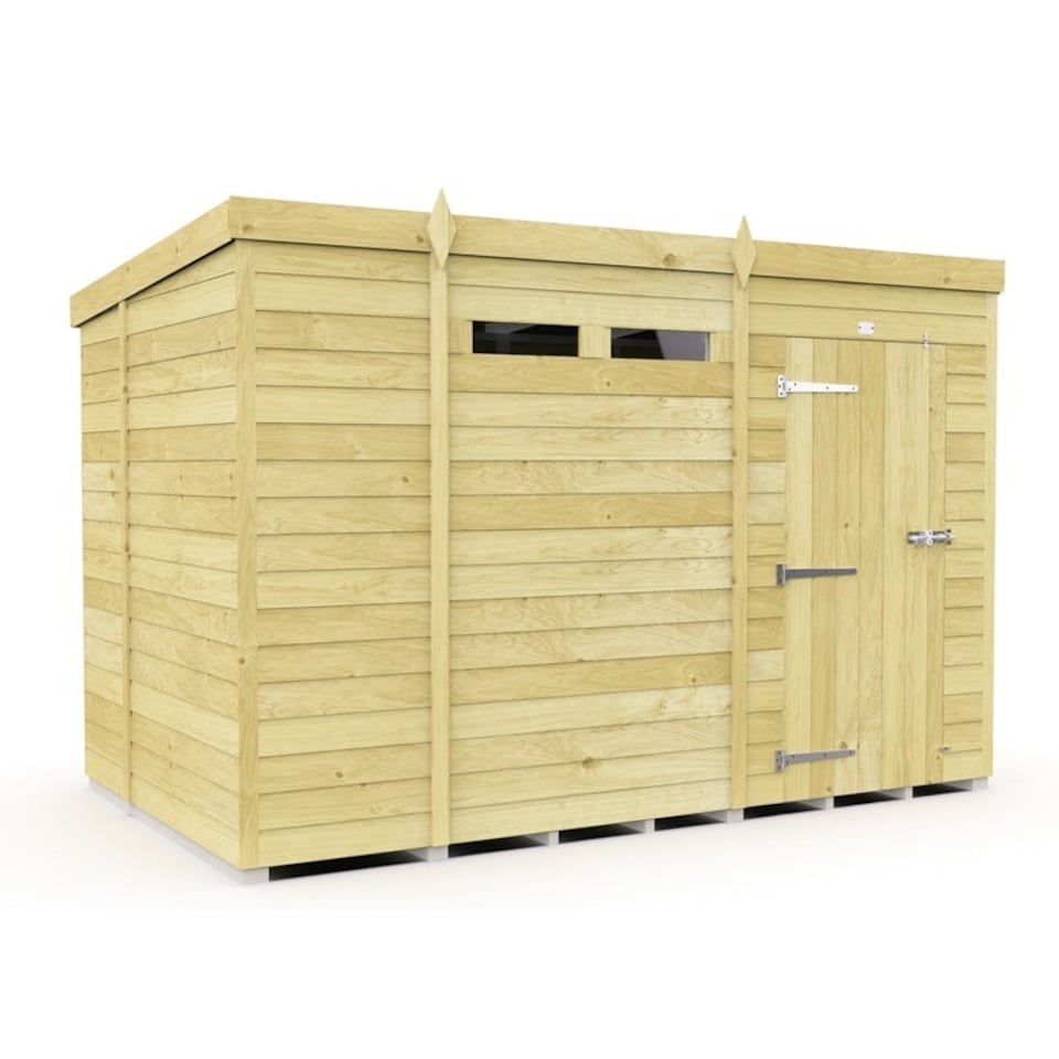 image 1 of 10 x 7 Feet Pent Security Shed - Single Door - Wood - L214 x W302 x H201 cm | Brown