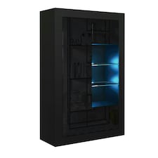 Black Display Cabinet 93cm Gloss Doors Free LED Modern Storage Unit | Black