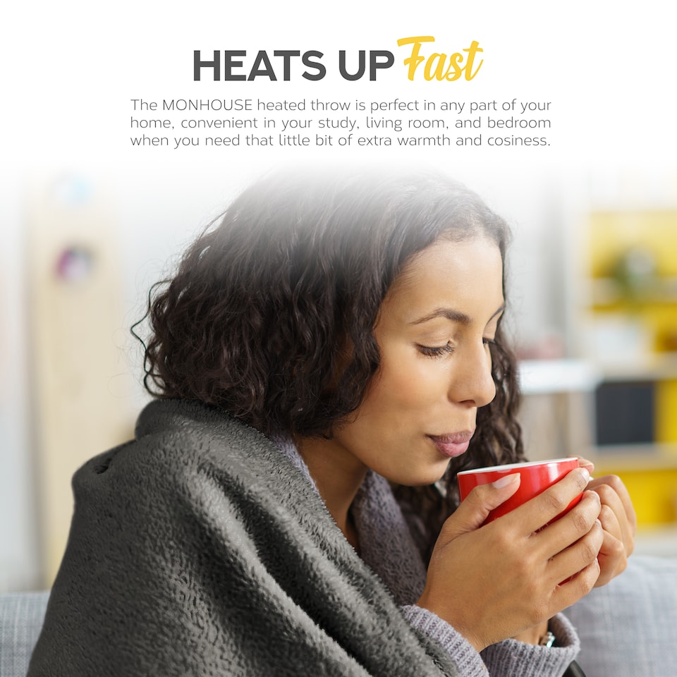 image 1 of Monhouse Heated Throw - Electric Blanket - Digital Controller - 9H Timer , 9 Heat Settings, Auto Shutoff - Double 150X200Cm | Grey | Grey Shearling | 1