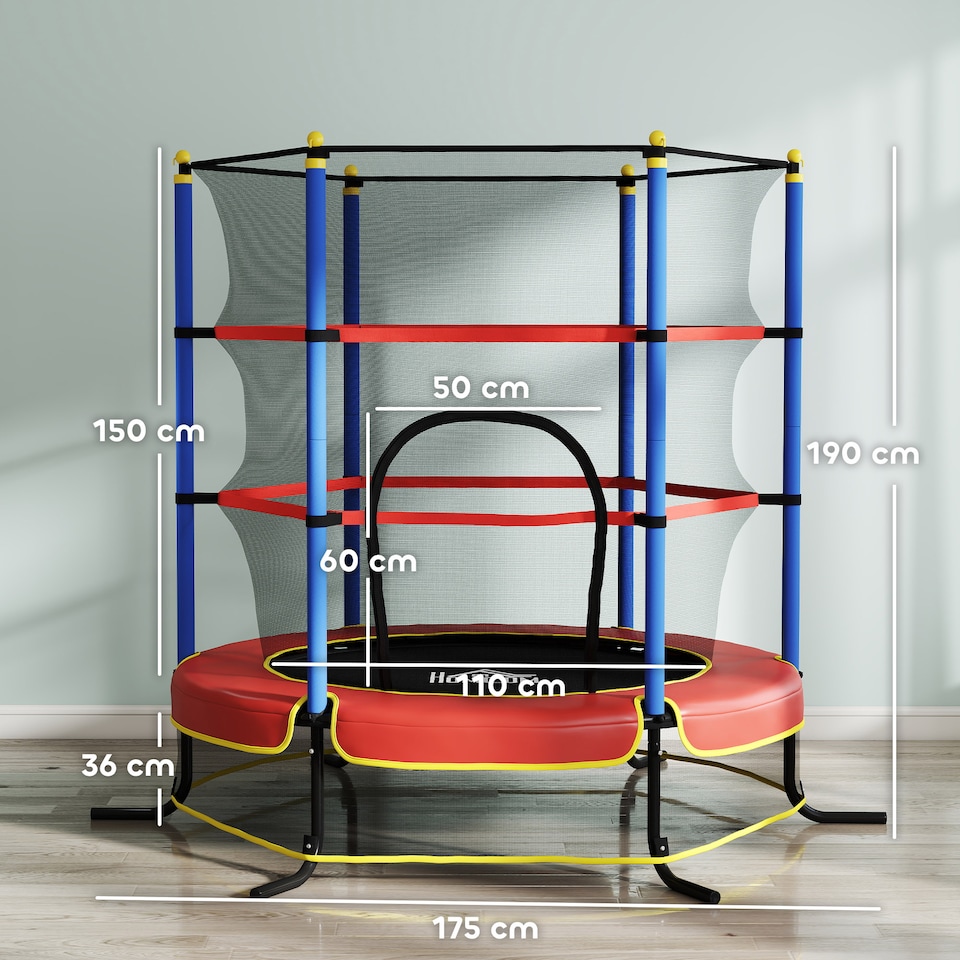image 1 of HOMCOM Trampoline for Kids w/Enclosure Net Built-in Zipper 3-10 Year | Blue | Blue