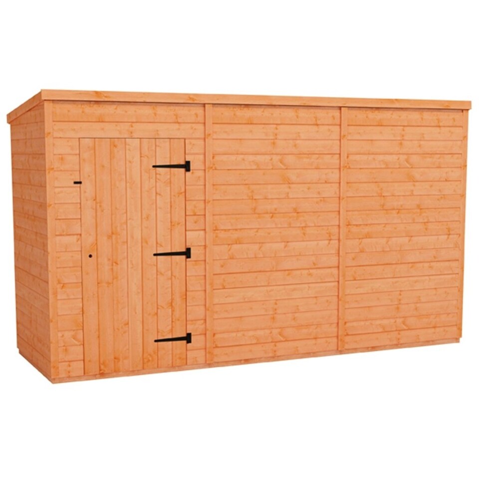 image 1 of 12 x 4 (3.53m x 1.15m) Windowless Wooden Tongue and Groove PENT Shed - Single Door (12mm T&G Floor and Roof) (12ft x 4ft) (12x4)