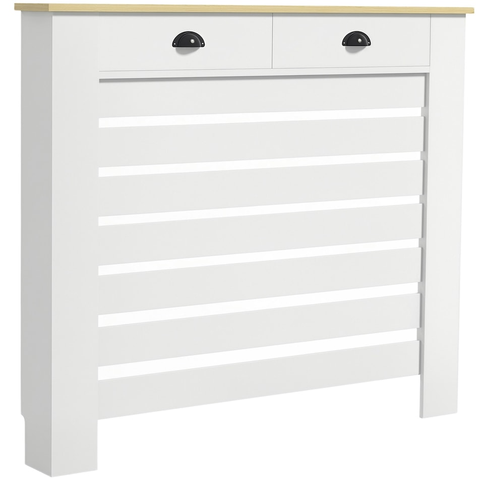 image 1 of HOMCOM Radiator Cover with Drawer, Horizontal Slat, 111cm, White