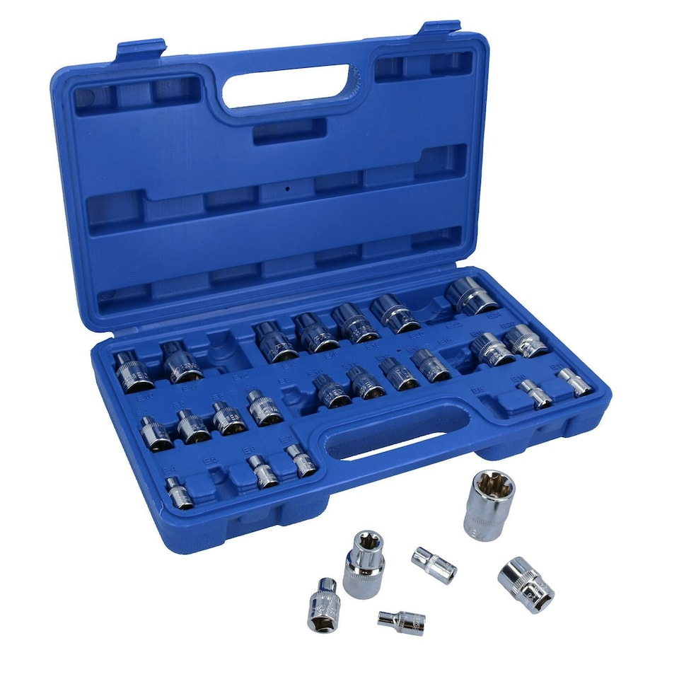 image 1 of Female Star Torx E Sockets Mixed Drive Set E4 - E24 28pc 1/4" 3/8" and 1/2"