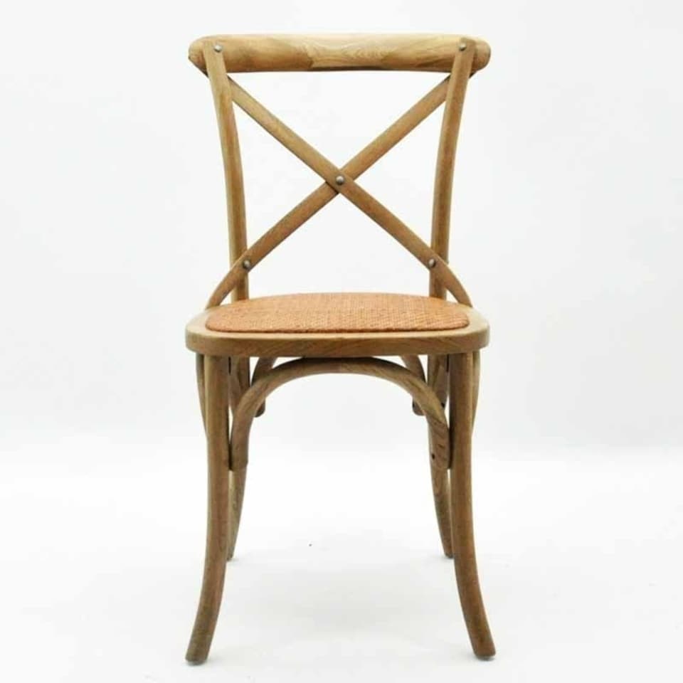 image 1 of French Cross Back Dining Chair - Elm Wood - L46 x W49 x H88 cm - Natural Brown