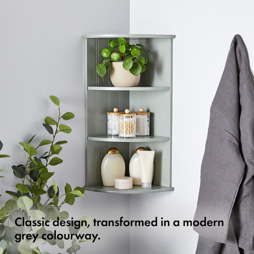 image 1 of VonHaus Shrewsbury Grey Bathroom 3 Tier Corner Shelf