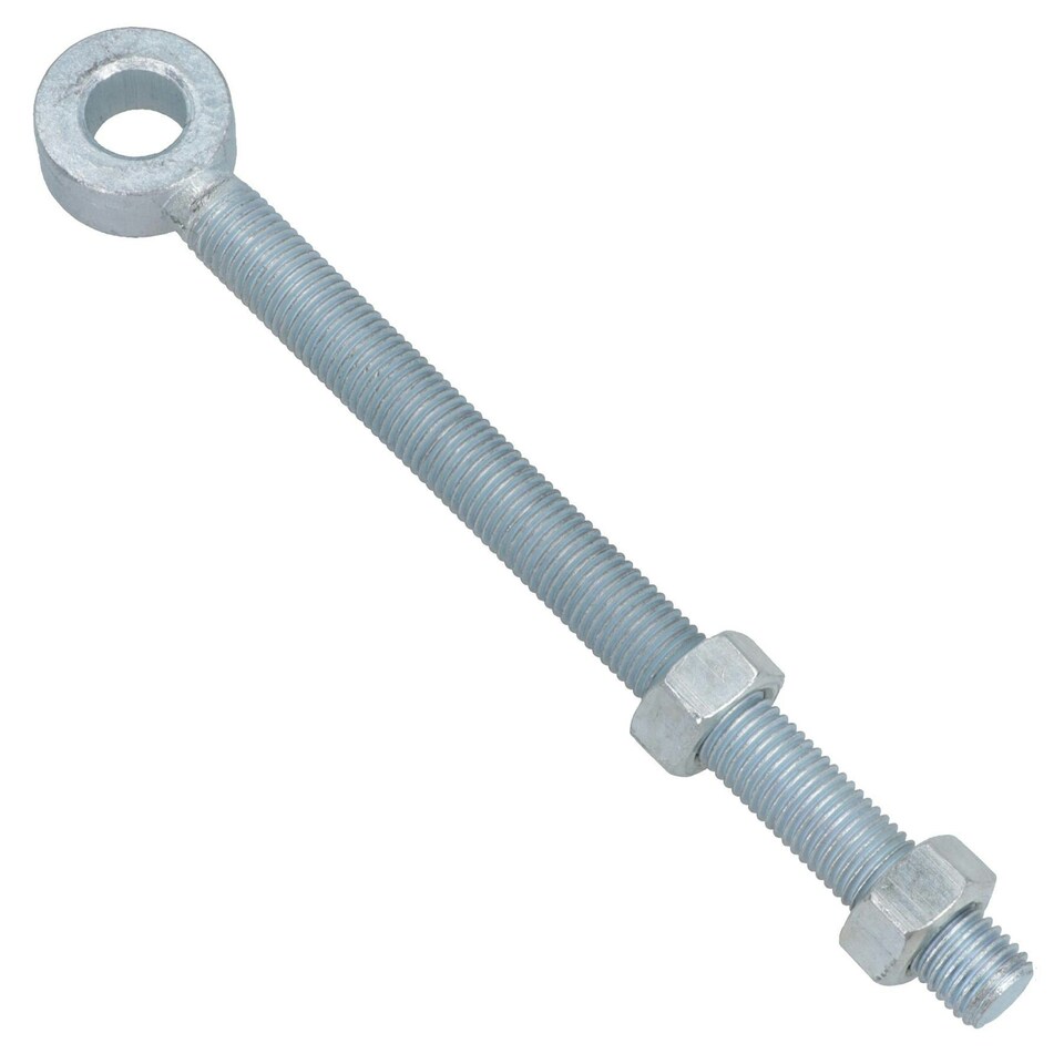 image 1 of Swing Gate Long Eye Bolts Hinge + Nuts Adjustable Zinc Plated 16 x 150mm 4pc Silver