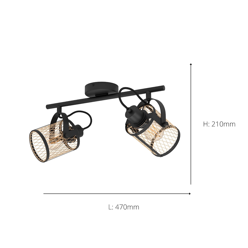 image 1 of EGLO Dellow 2-Light Black Steel Lattice Style Adjustable Wall or Ceiling Spotlight | Pink