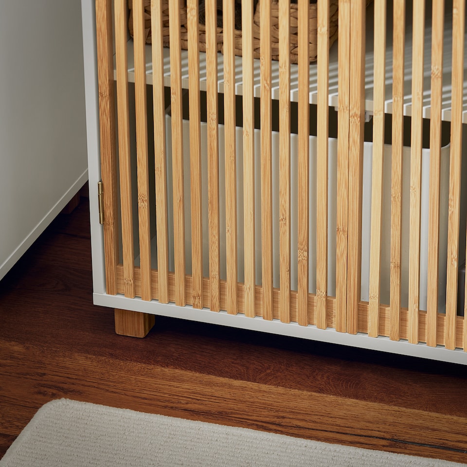 image 1 of SoBuy Under Sink Cabinet with 2 Bamboo Slatted Doors, White, 23.6x13.0x23.6 in, 11.5 kg - BZR125-W