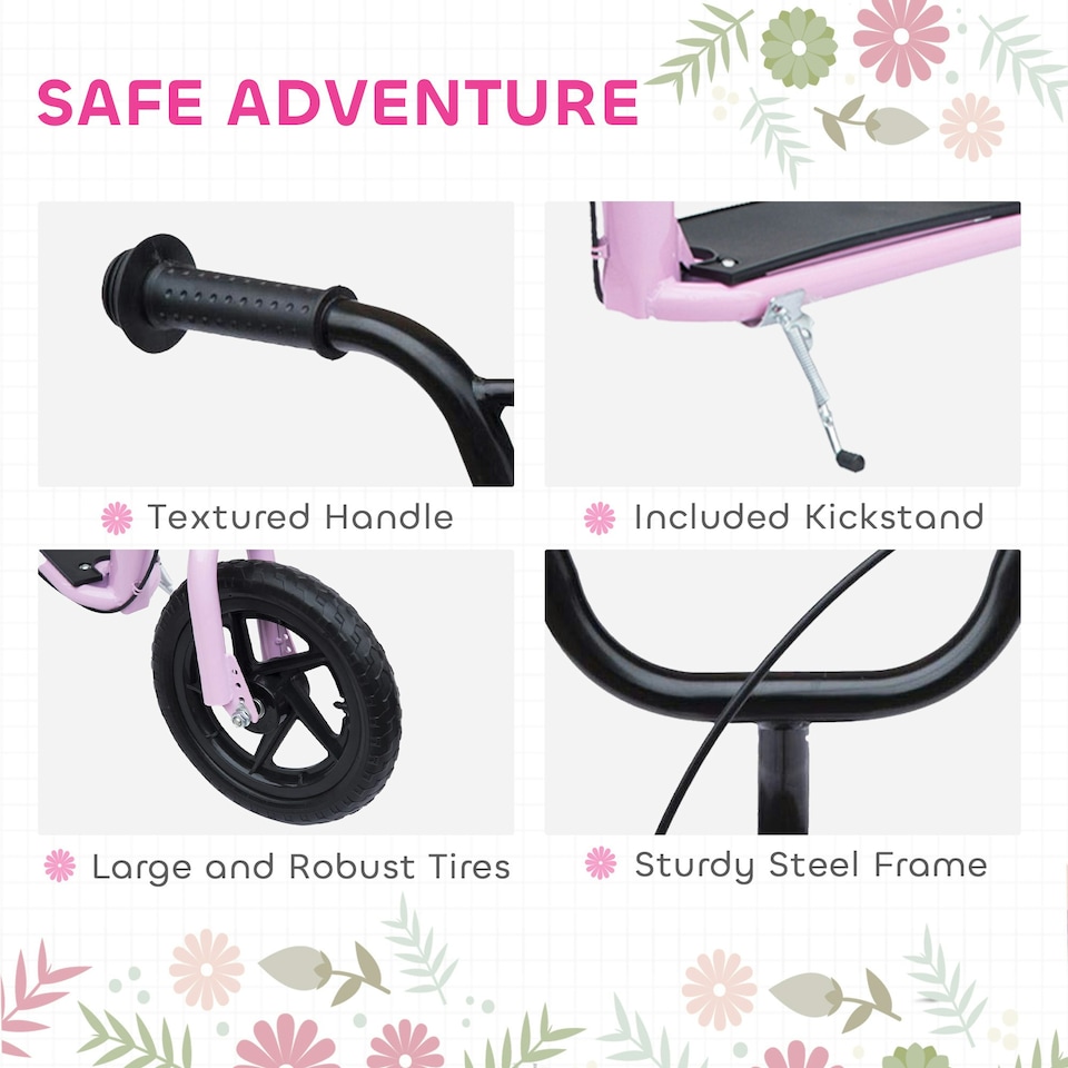 image 1 of HOMCOM Push Scooter, Teen Kids Scooter with 12" EVA Tyres, Pink