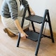 image 2 of Gr8 Home 2 Step Ladder Black Folding Stool Non Slip Heavy Duty Carbon Steel Lightweight