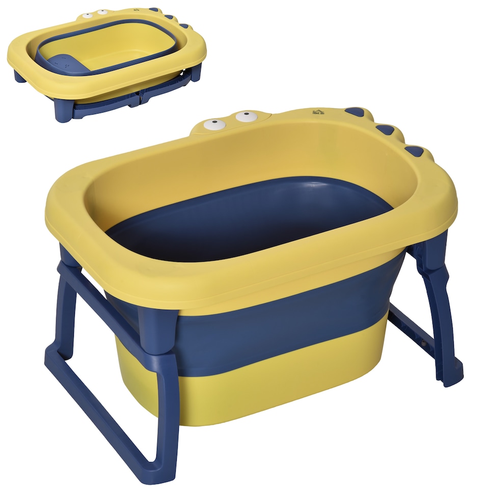 image 1 of HOMCOM Foldable Baby Bathtub for Newborns Infants Toddlers w Stool - Yellow