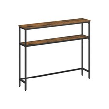 Industrial Slim Console Table With 2 Shelves Rustic Brown Brown