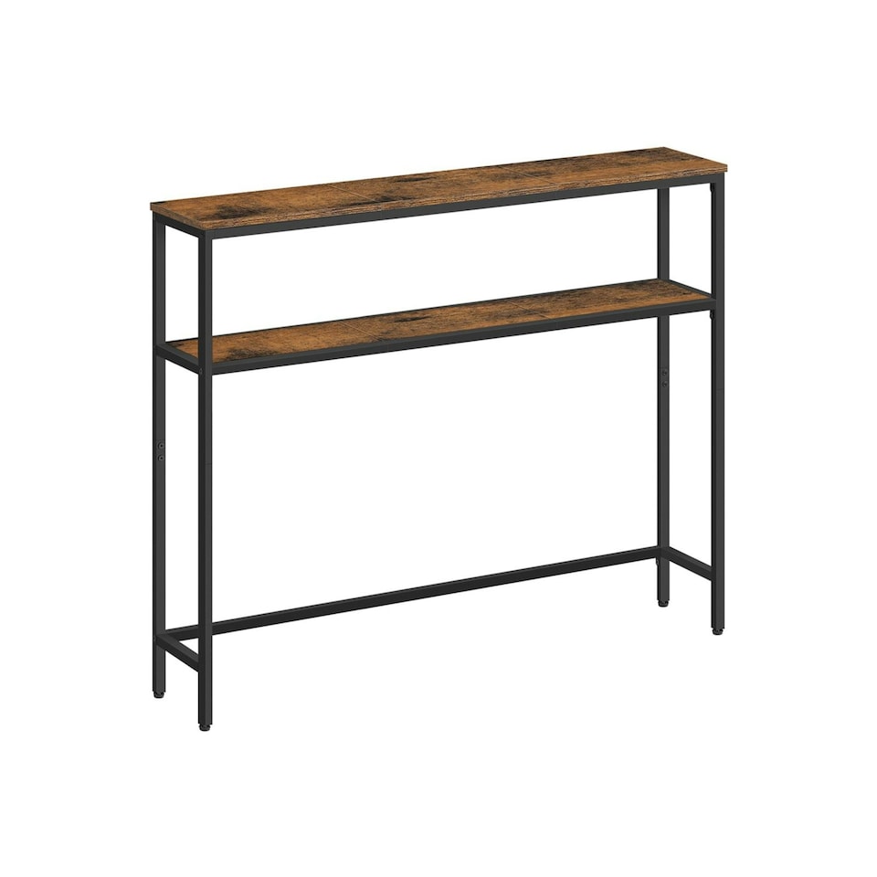 image 1 of Industrial Slim Console Table With 2 Shelves Rustic Brown Brown