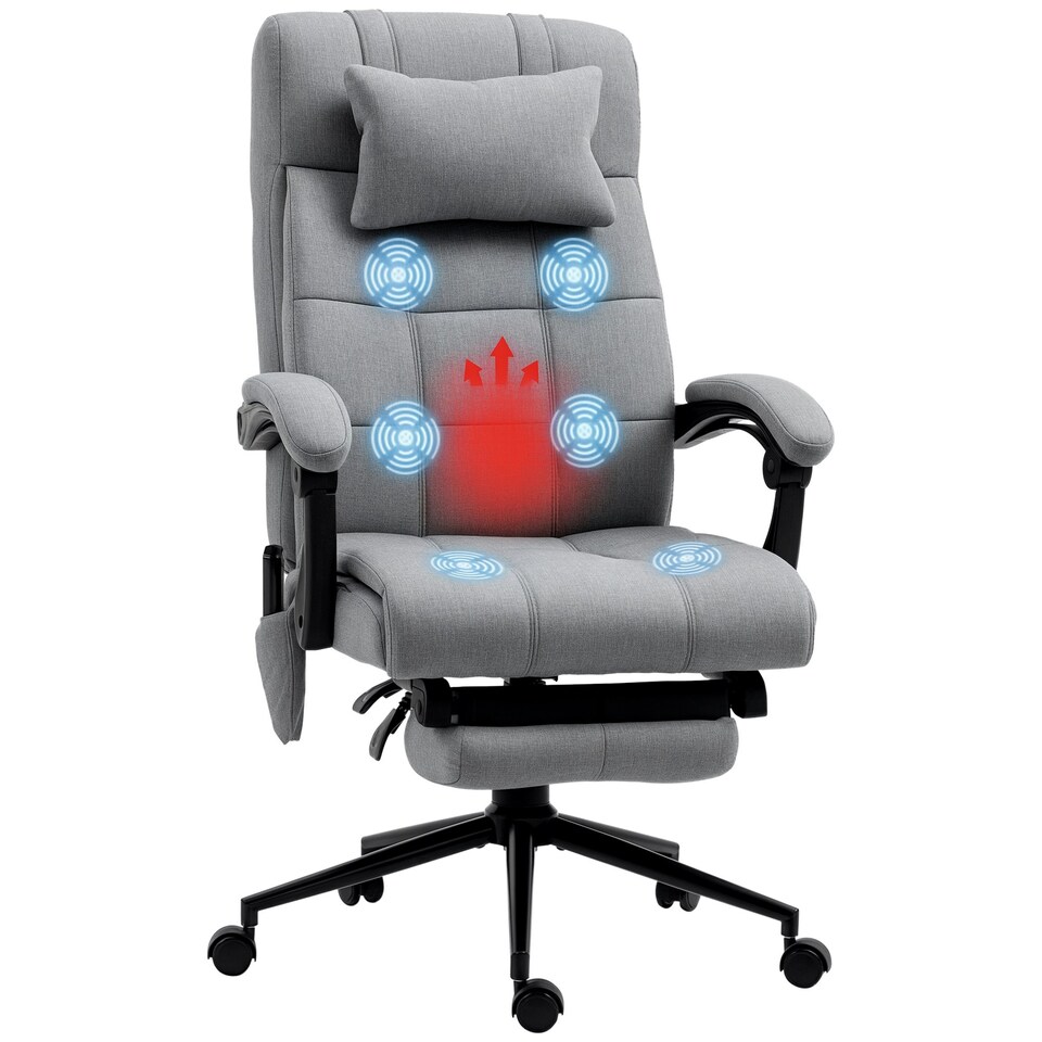 image 1 of Vinsetto Fabric Vibration Massage Office Chair with Heat, Head Pillow, Grey
