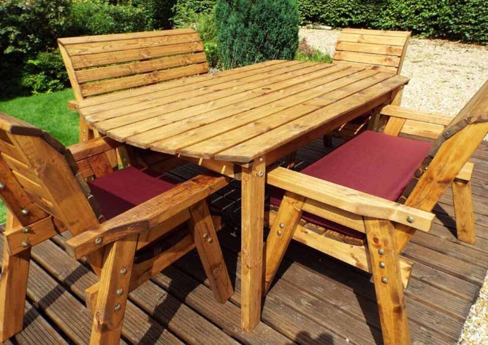 image 1 of Six Seater Rectangular Table Set with Cushion - W290 x D245 x H98 - Fully Assembled - Burgundy