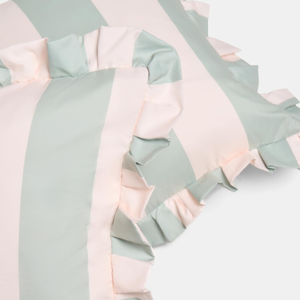 image 1 of OHS 2 x Stripe Garden Cushion Covers Outdoor Water Resistant | Multi | Sage/Cream