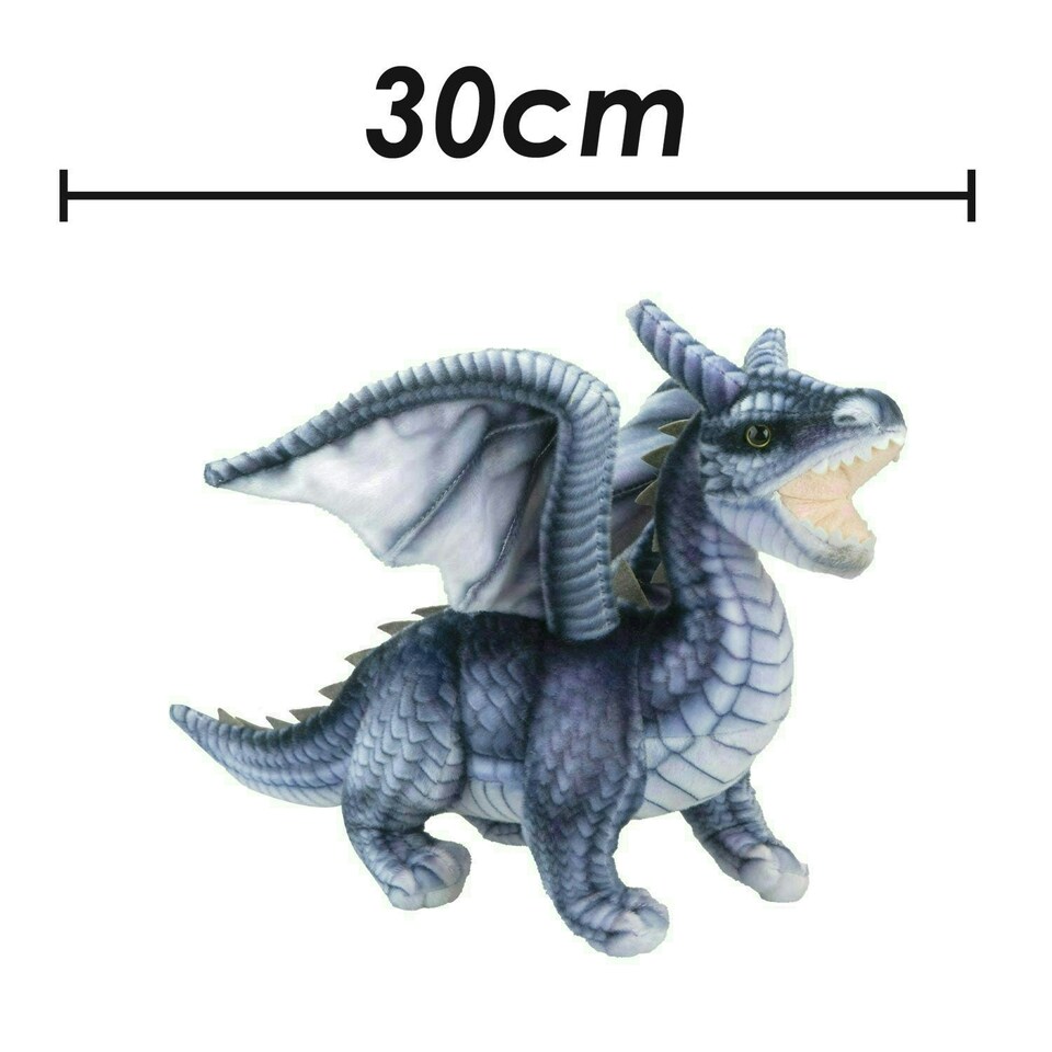 image 1 of Dragon Grey Soft Toy Realistic Looking Dragon Plushe Cuddly Fantasy 30cm Grey