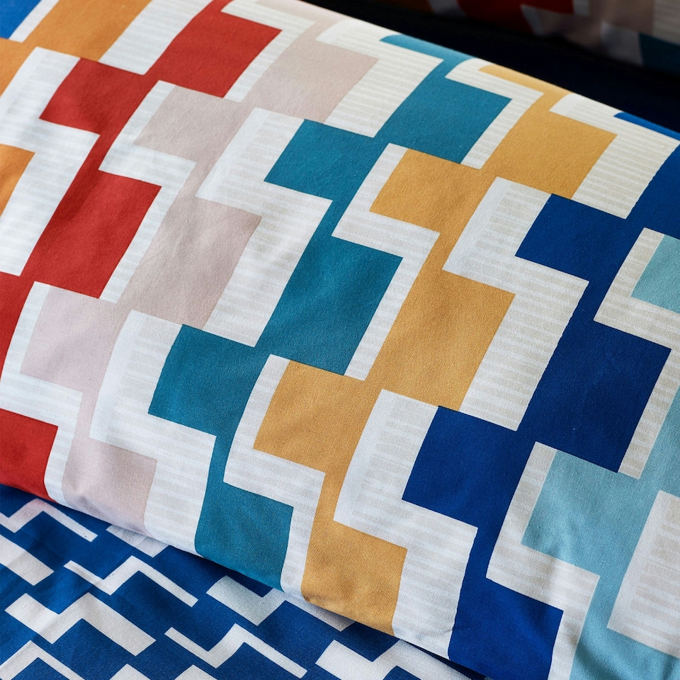 image 1 of Catherine Lansfield Bryson Geo Reversible Duvet Cover Set Brights Blue | Brights | Double