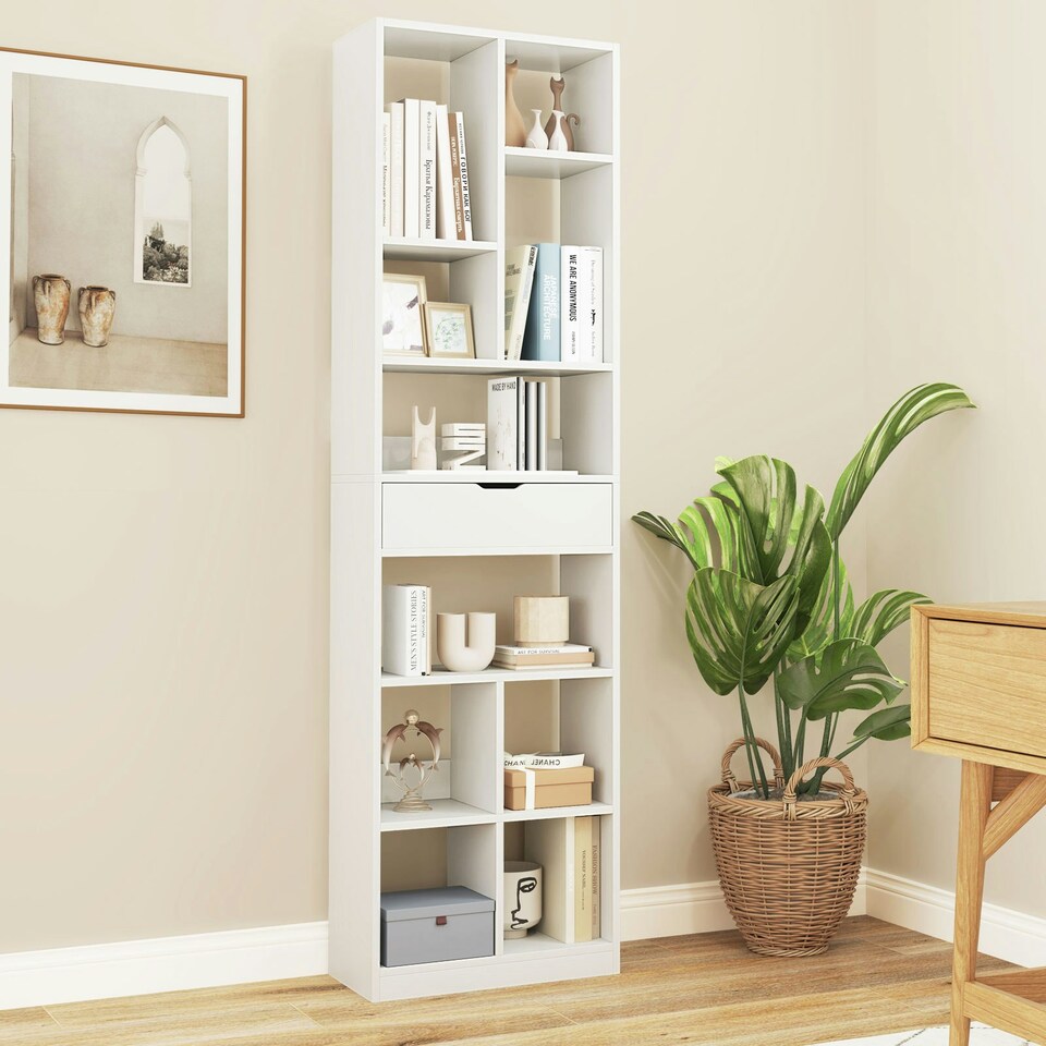 image 1 of COSTWAY 180CM Bookcase Modern Bookshelf with 10 Open Cubes White