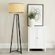 image 2 of ValueLights Lottie Black Wood Tripod Floor Lamp with Natural Cane Drum Shade