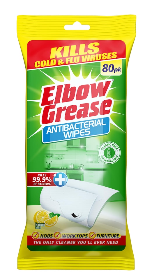 image 1 of Pack of 80 Elbow Grease Antibacterial Lemon Surface Wipes