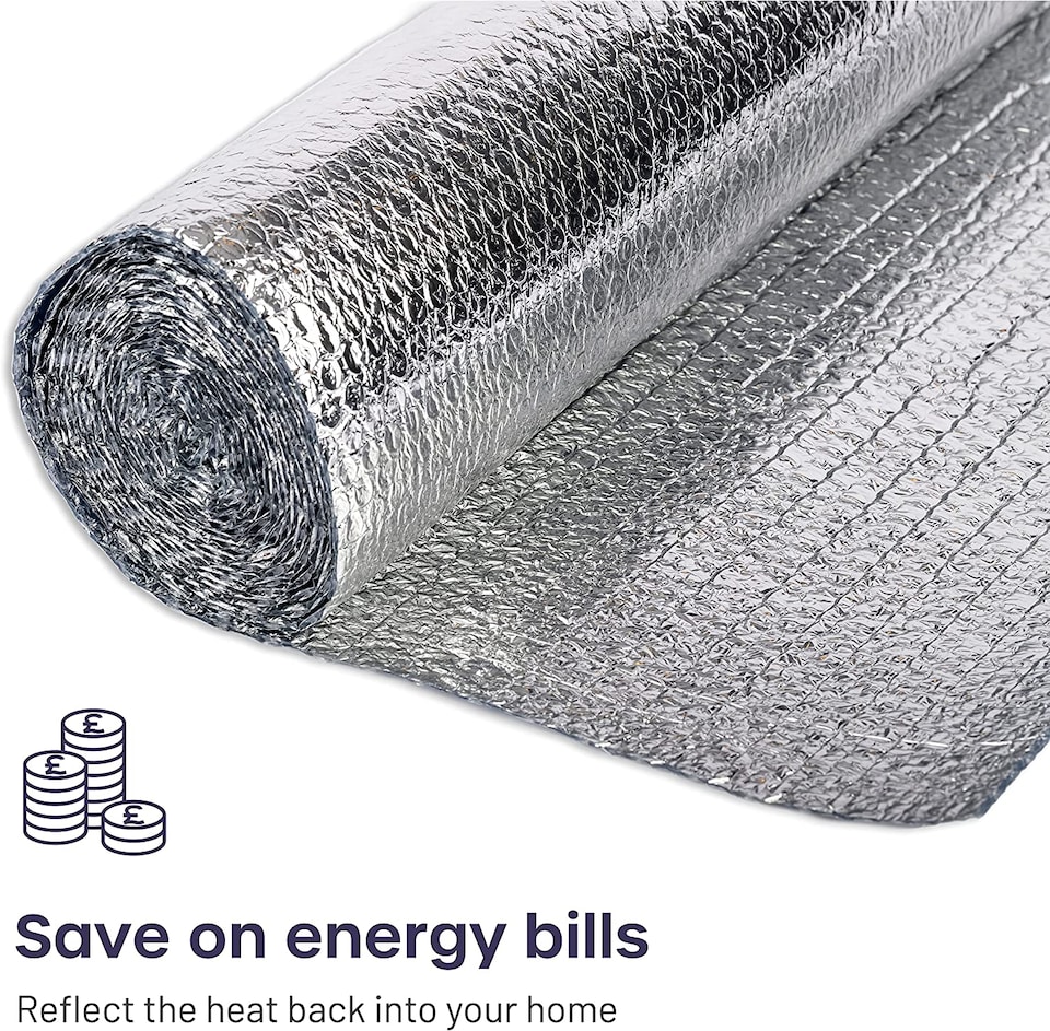 image 1 of Radiator Foil Insulation Roll Reflector Panels - Energy Saving Radiator Heat Deflector for Home Heating | Silver | 10m x 60cm - Roll | 1